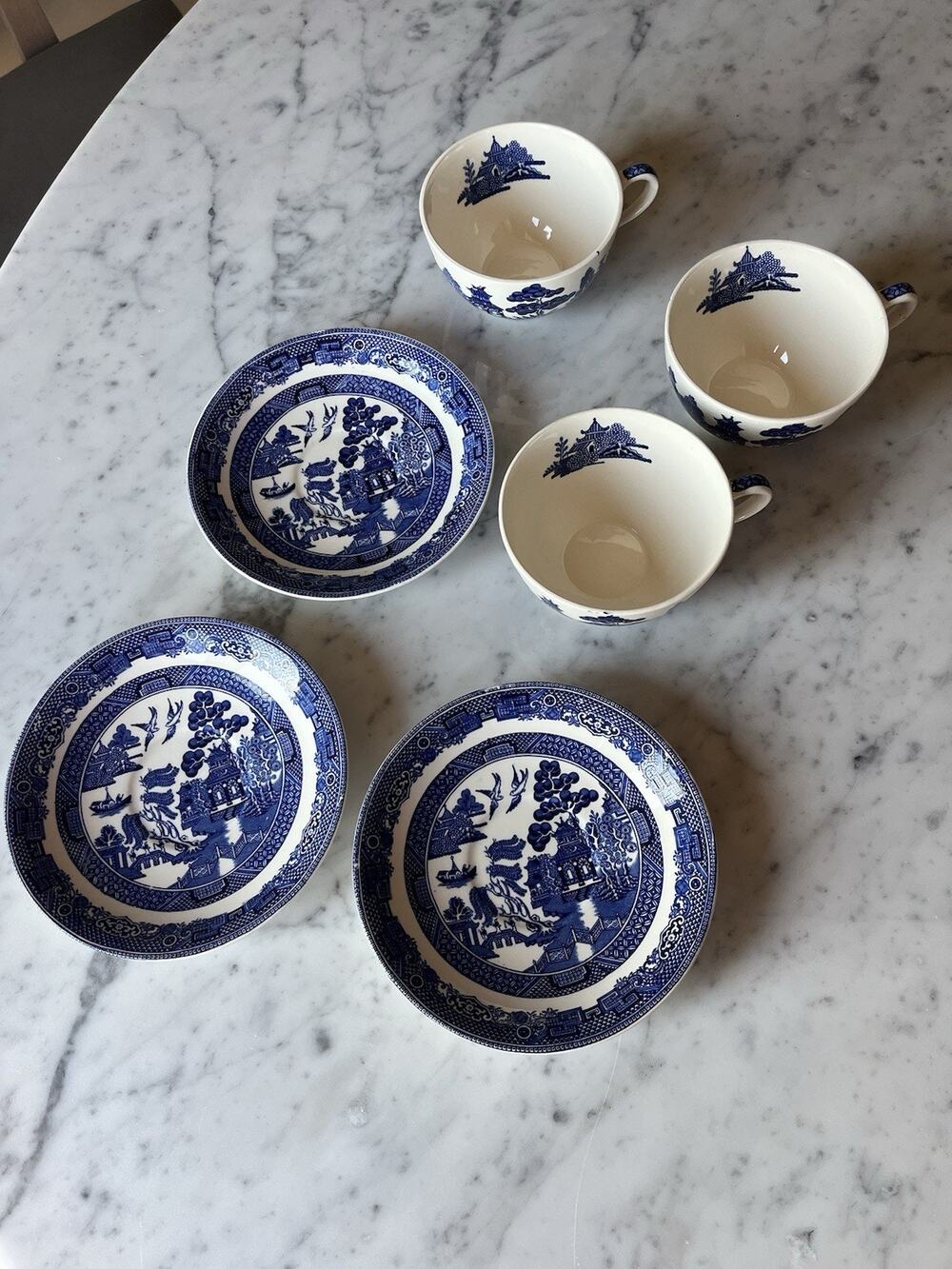 Johnson Brothers Willow Blue Willow Cup & Saucer Six-Piece Set England Ceramic